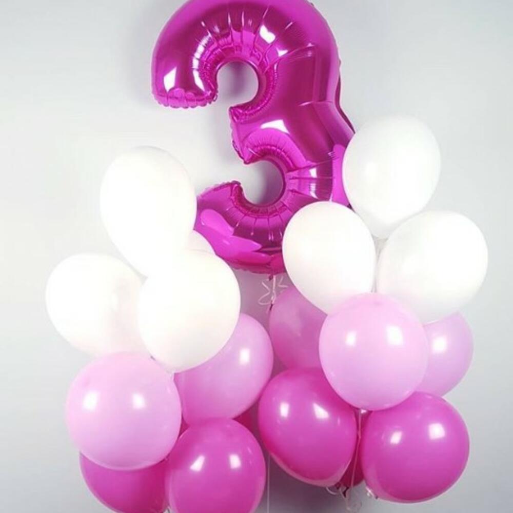 Pink & White Latex Balloon Bouquet with Number 3 Foil – 19 Balloons
