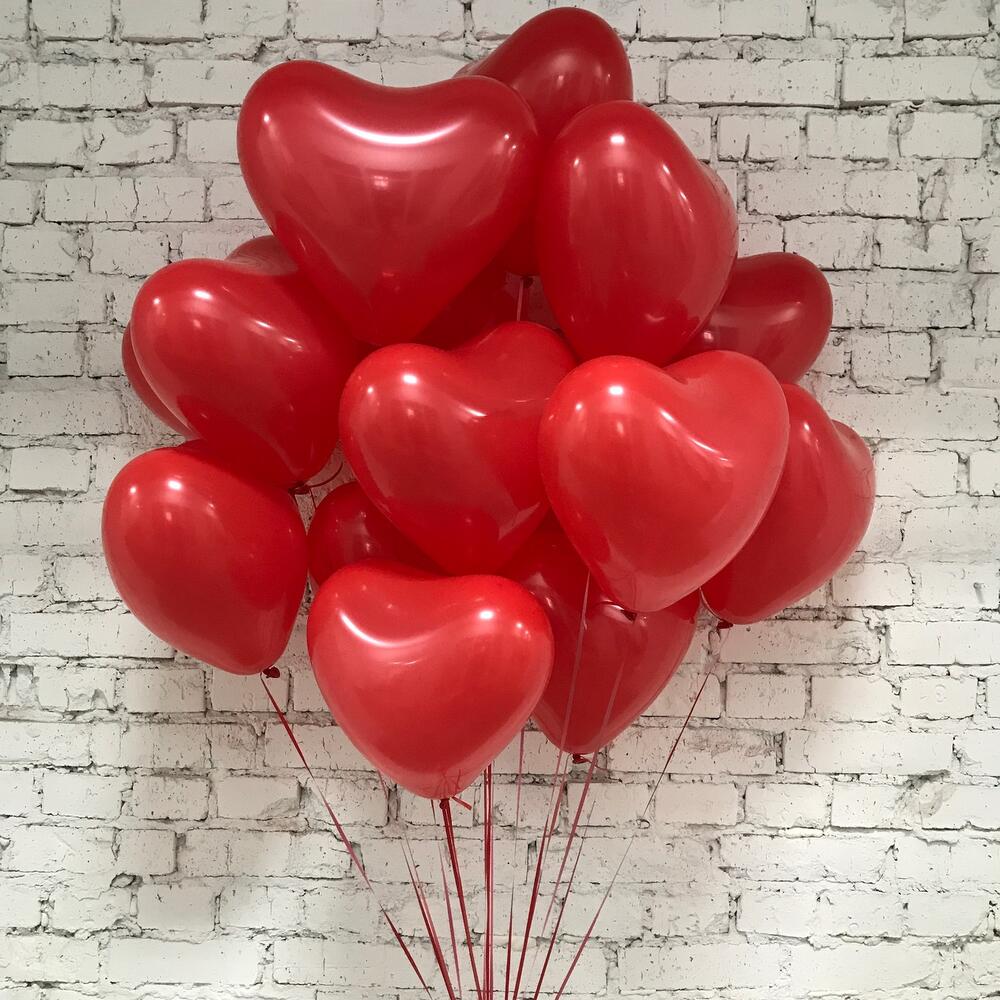 Red Heart-Shaped Latex Balloon Bunch – 15 Balloons