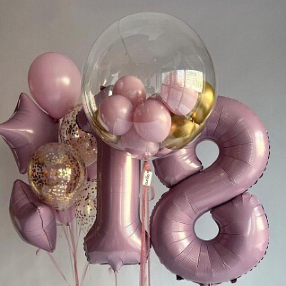 Jumbo Clear & Rose Gold 18th Birthday Balloon Bouquet – 13 Balloons