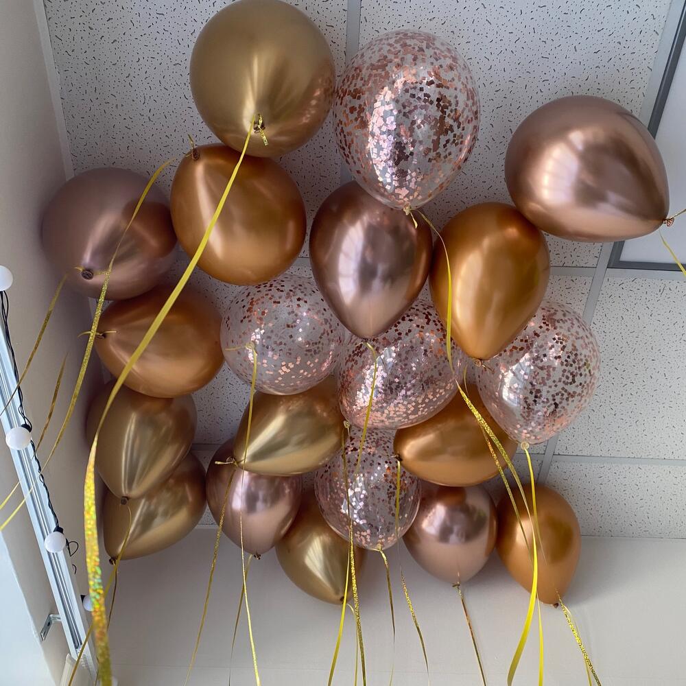 Rose Gold, Chrome & Confetti Ceiling Balloons