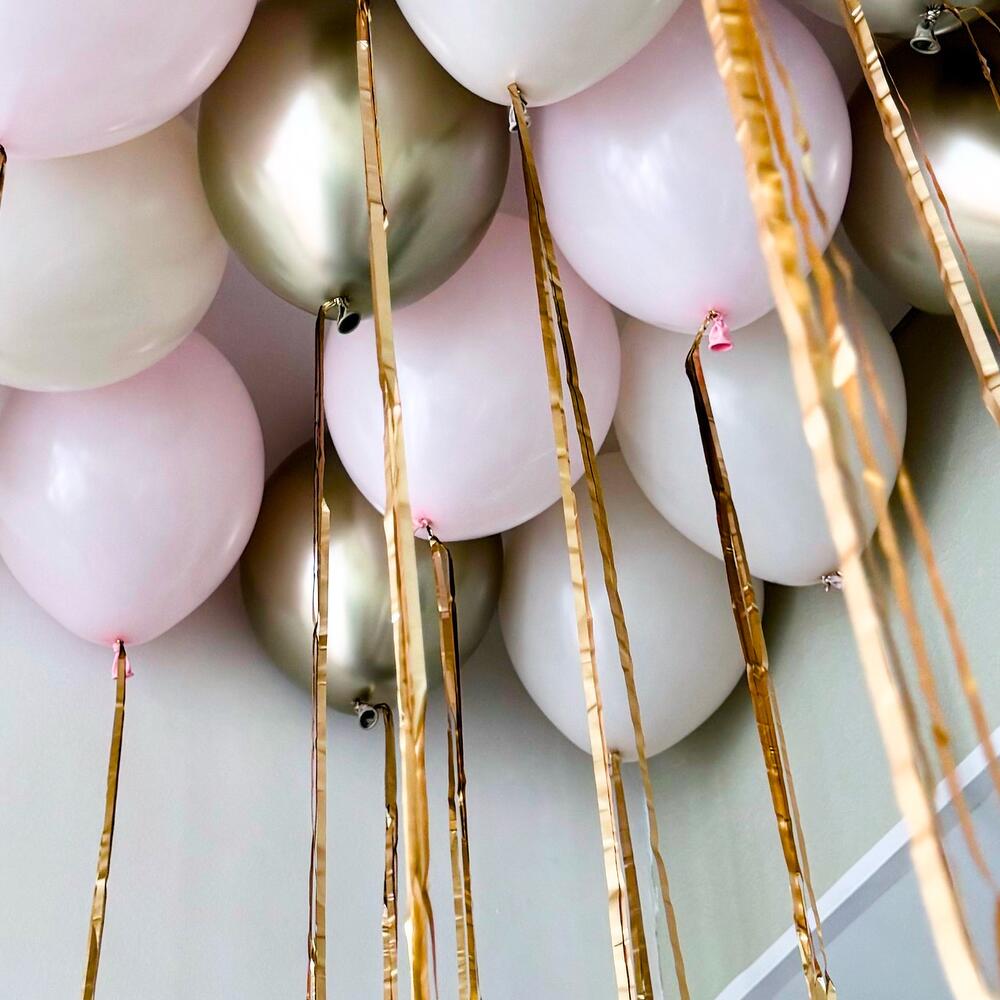 Elegant Ceiling Balloons Set β Chrome Gold, Pink & Beige