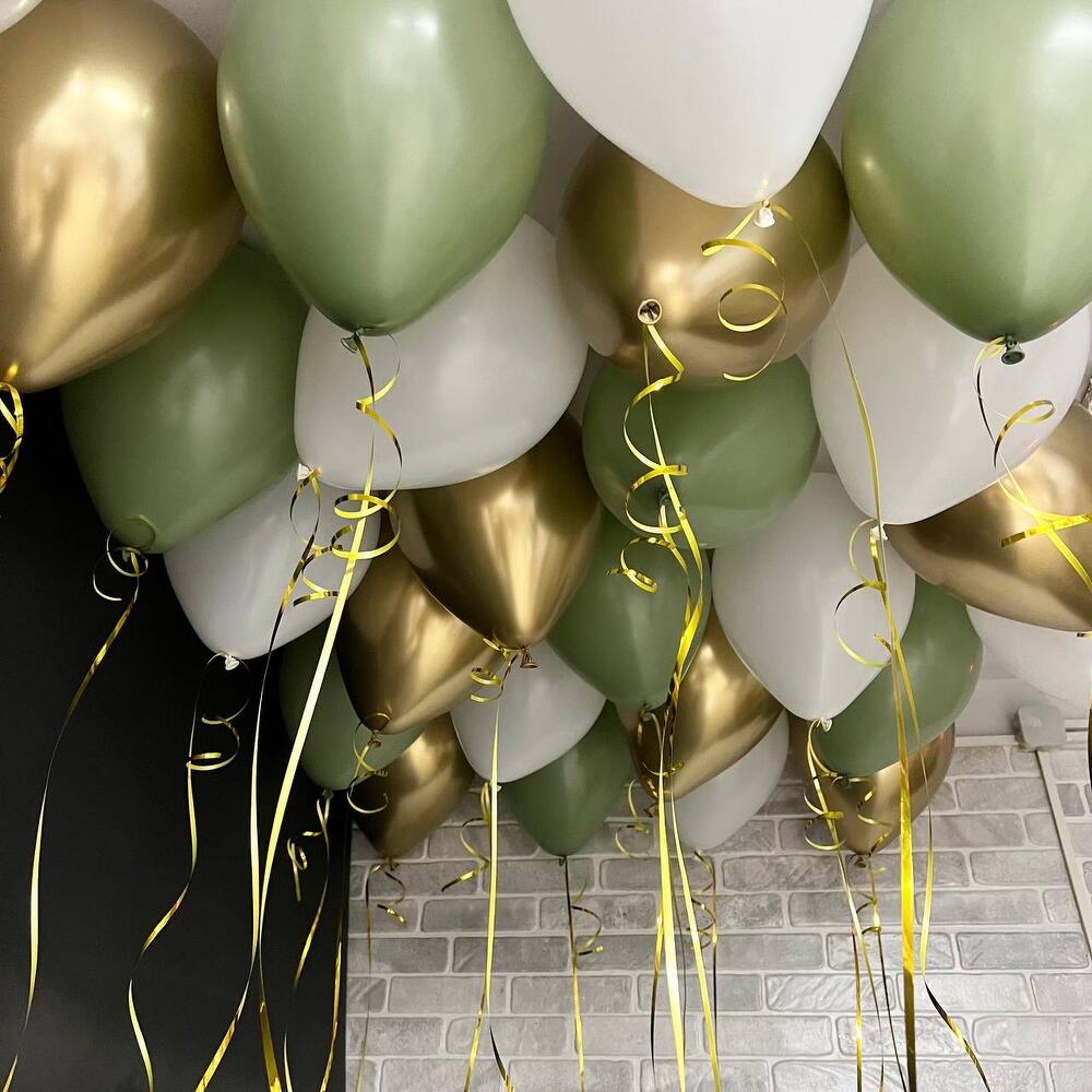 25 Olive, White & Gold Ceiling Balloons