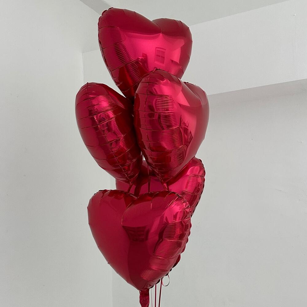 Set of 5 Red Foil Heart Balloons