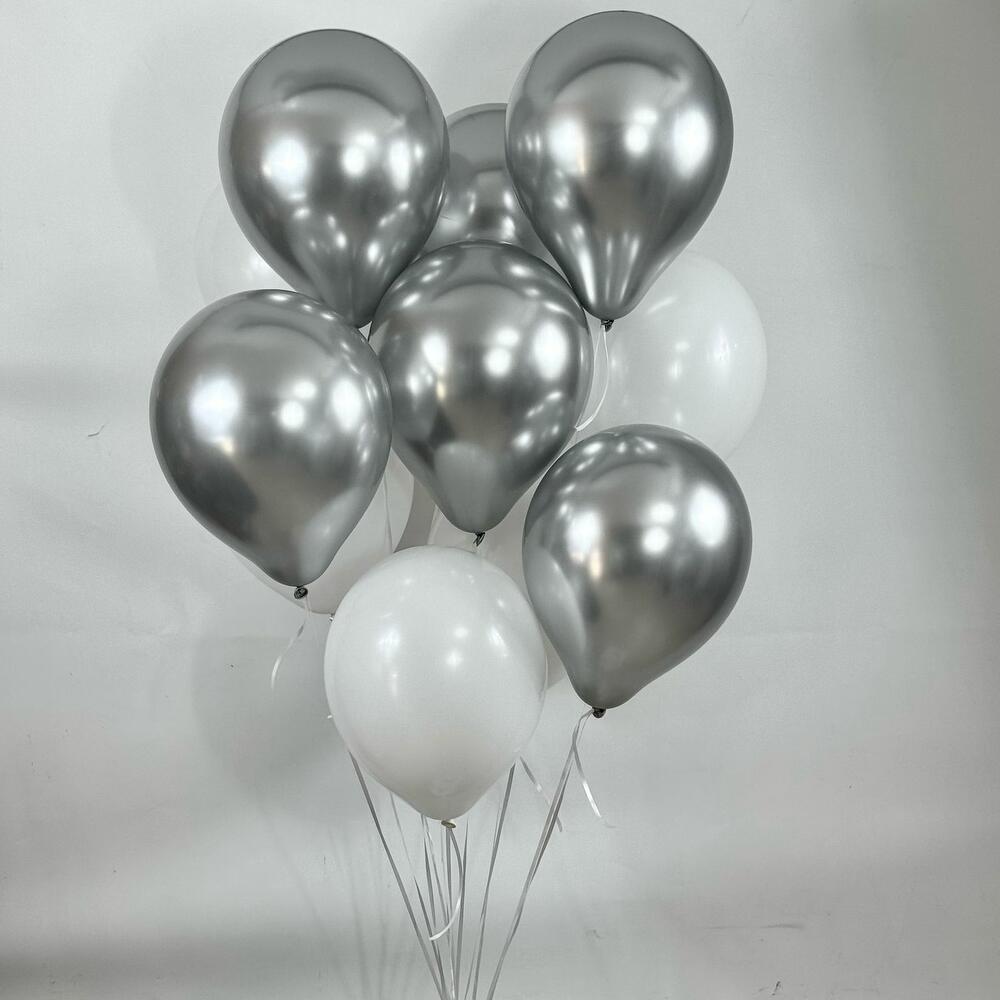 Silver Chrome & White Latex Balloon Set