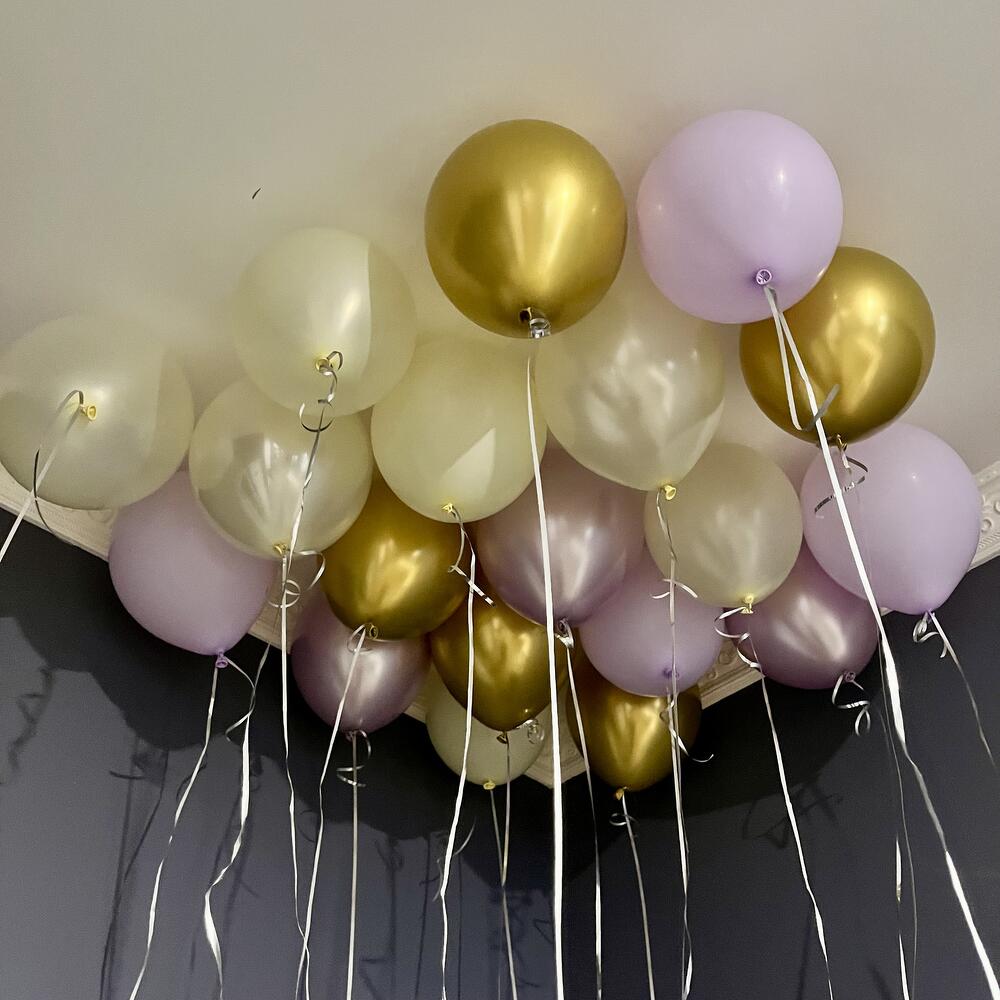Ceiling Balloon Set – Chrome Gold, Pearl Cream & Pale Pink
