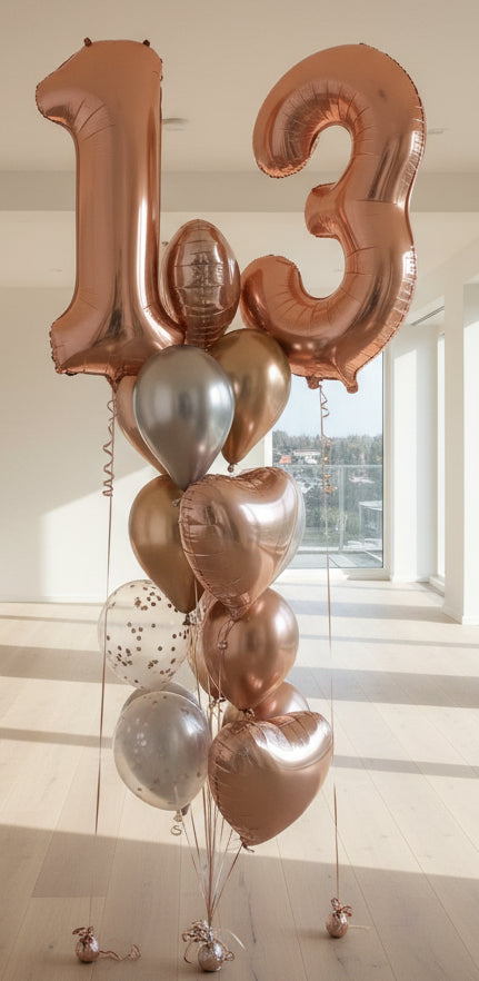 Number 13 Foil Balloon with Heart Foil & Latex Balloons Bouquet