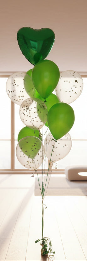 Green Heart Foil Balloon with Latex Balloons Bouquet