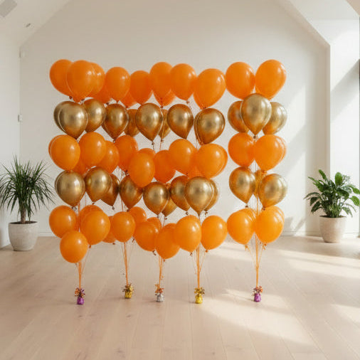 Chrome Gold and Orange Balloon Bouquets