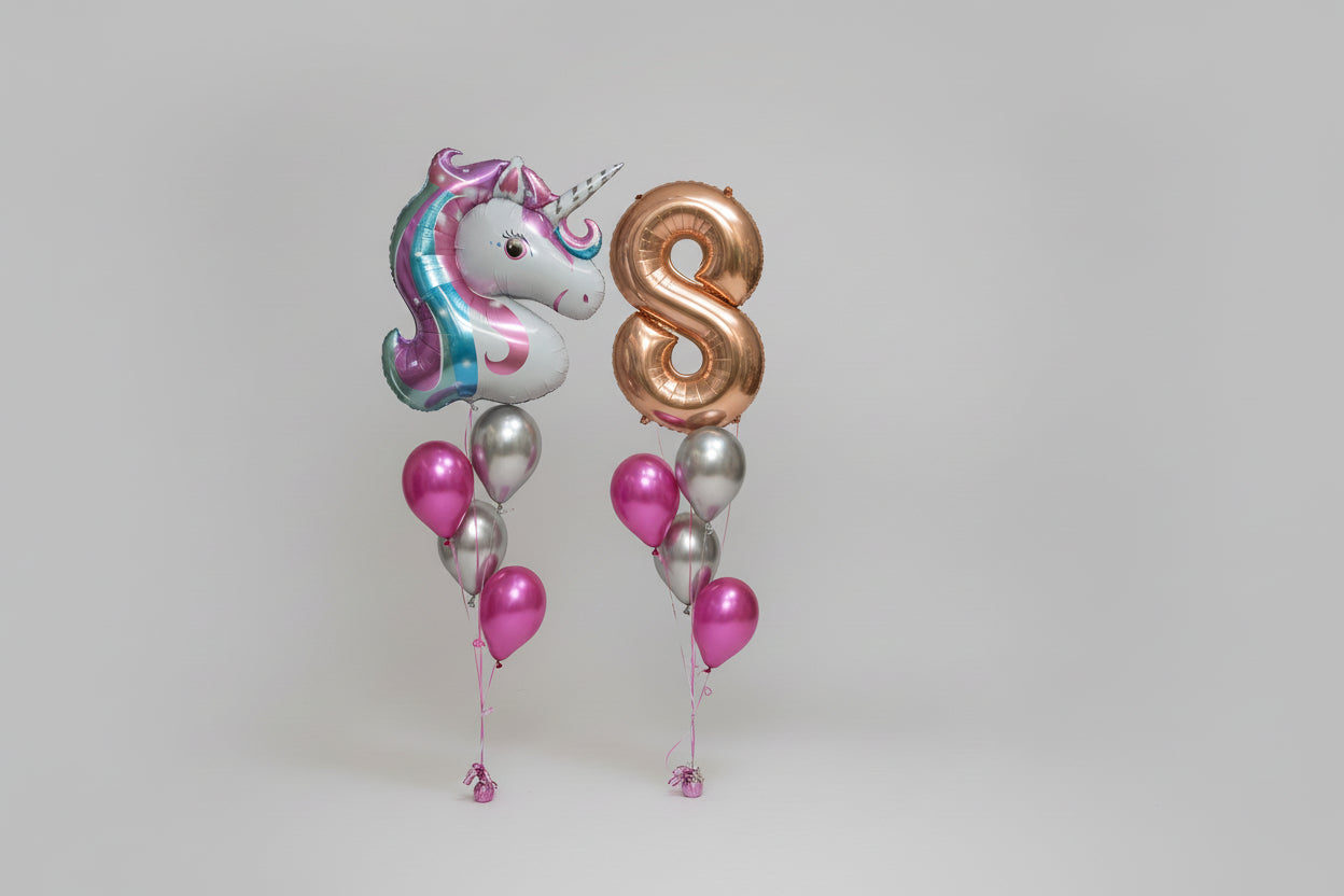 Rose Gold no.8 Foil balloon with Unicorn Foil and latex balloons bouquet