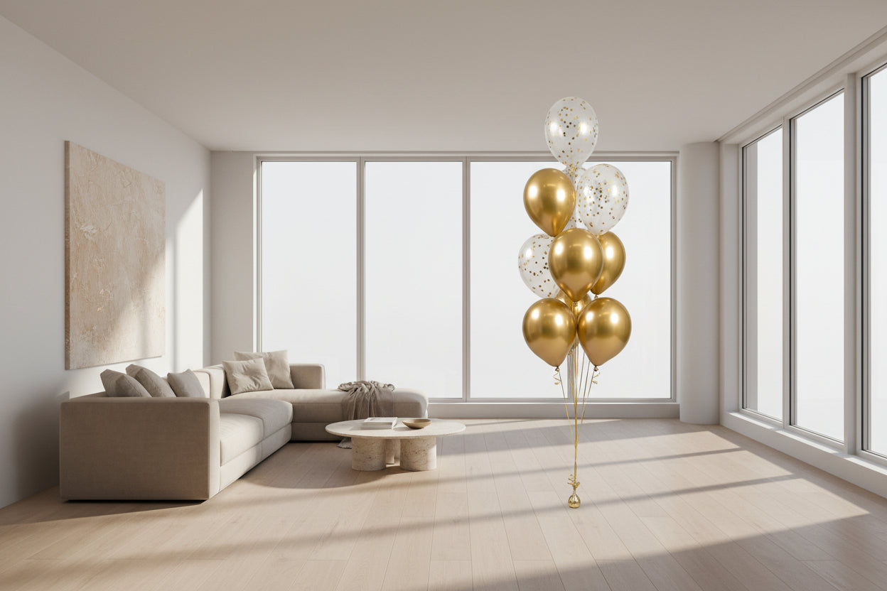 Chrome Gold and Clear with Confetti Latex Balloons Bouquet