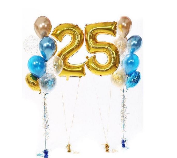 Gold Number Foil with Latex Confetti Balloons Bouquet