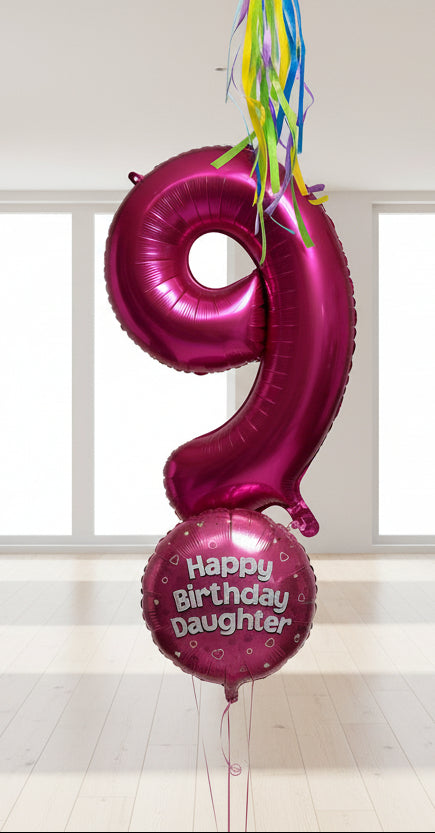 Number 9 with Pink Happy Birthday Foil Balloon Bouquet