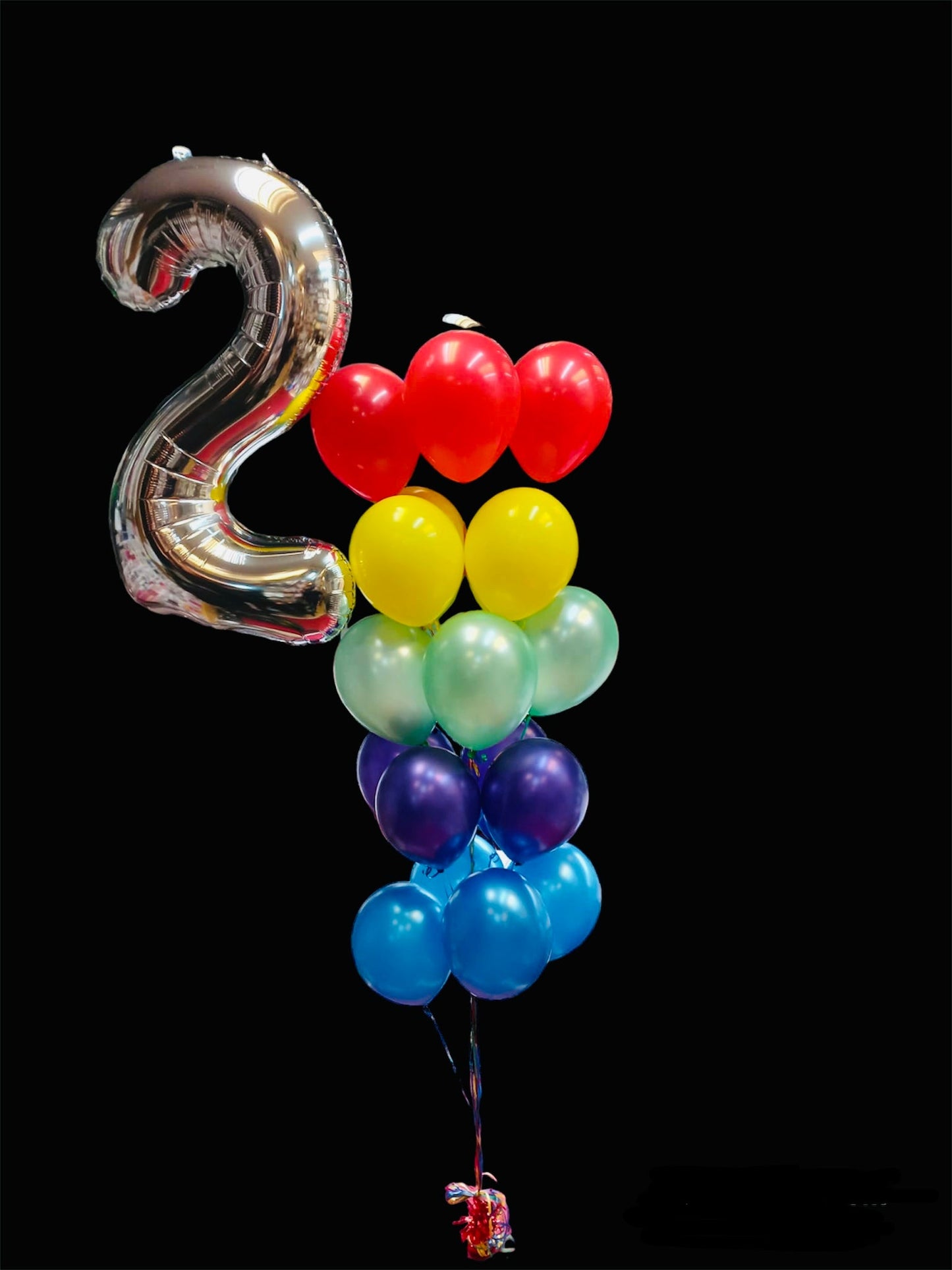 Foil Silver Number 2 with Multicolor Latex Balloons