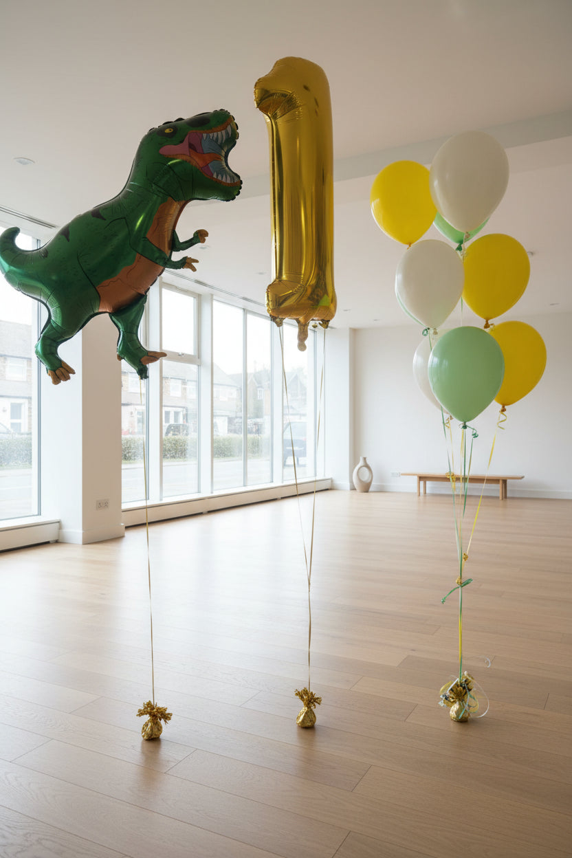Set of Number 1 Foil , Dinasour Foil and Latex Balloons Bouquet