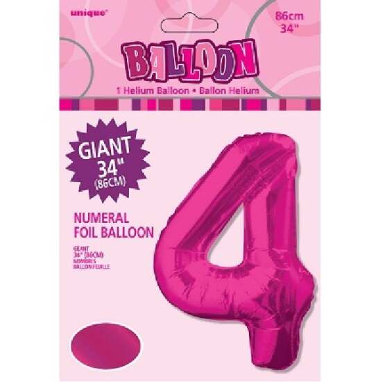 34" Pink Foil Number 4 Helium Balloon