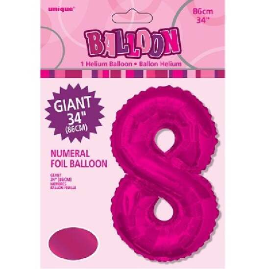 34" Pink Foil Number 8 Helium Balloon