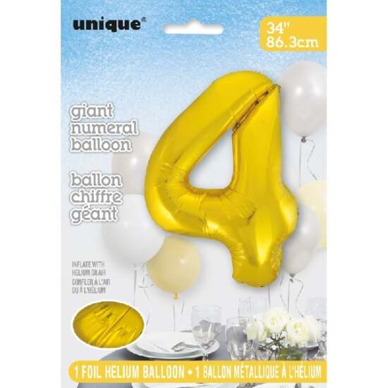 34" Gold Foil Number 4 Helium Balloon