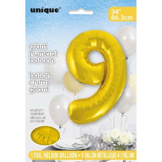 34" Gold Foil Number 9 Helium Balloon