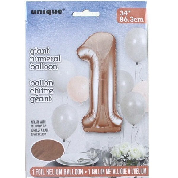 34" Rose Gold Foil Number 1 Helium Balloon