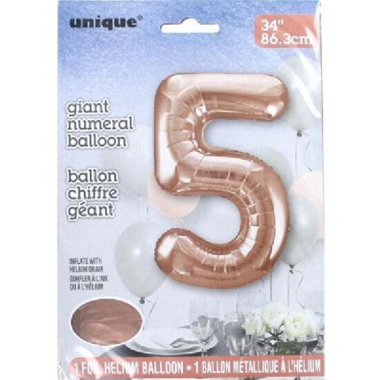 34" Rose Gold Foil Number 5 Helium Balloon