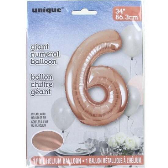 34" Rose Gold Foil Number 6 Helium Balloon