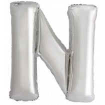 Silver Letter N Helium Foil Balloon
