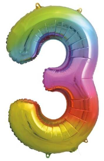 Rainbow Foil Number 3 Helium Balloon 34"