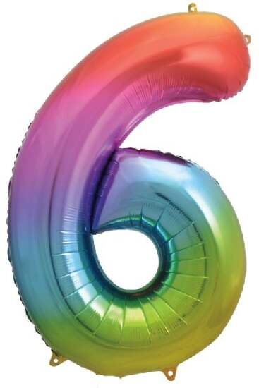 Rainbow Foil Number 6 Helium Balloon 34"