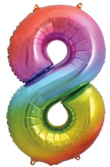 Rainbow Foil Number 8 Helium Balloon 34"
