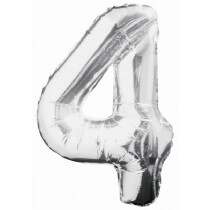 Silver Foil Number 4 Helium Balloon 34"