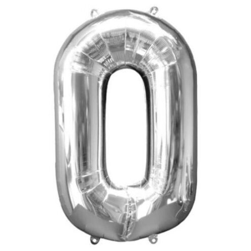 34" Silver Foil Number 0 Helium Balloon