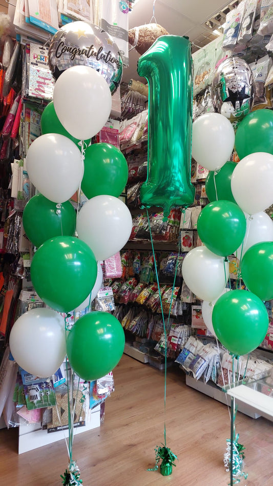 Green & White Number 1 Balloon Bouquet – Balloons Shop London