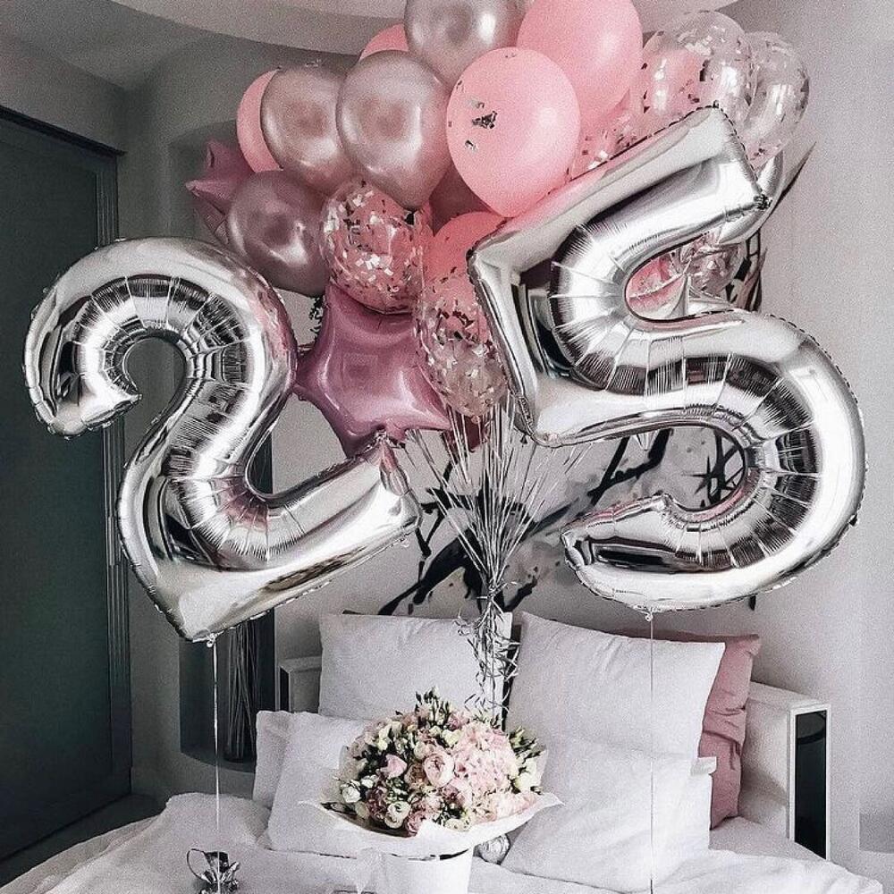Pink & Silver Birthday Balloon Set with Number 25 – 23 Balloons