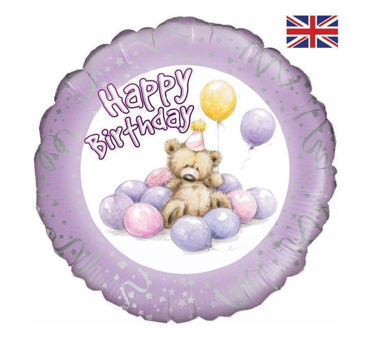 Happy Birthday Bear Lilac Foil Balloon