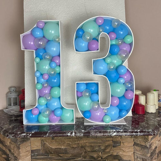 Pastel Mosaic Number 13 Balloon Display – Table/Floor Setup