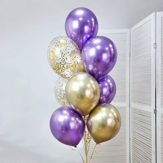 Purple & Gold Chrome Balloon Set with Confetti