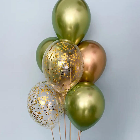 Gold & Green Chrome Confetti Balloon Set
