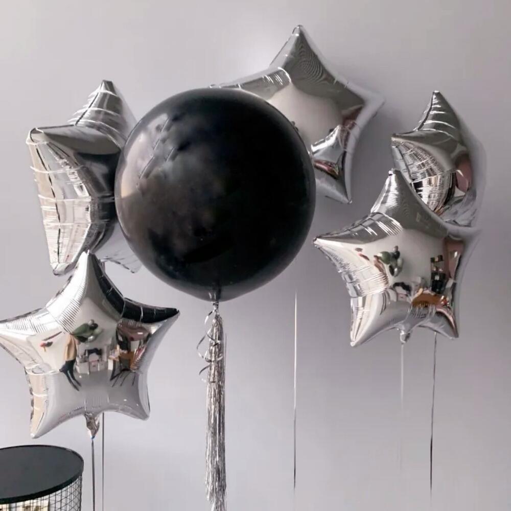 Silver Star & Black Sphere Balloon Set