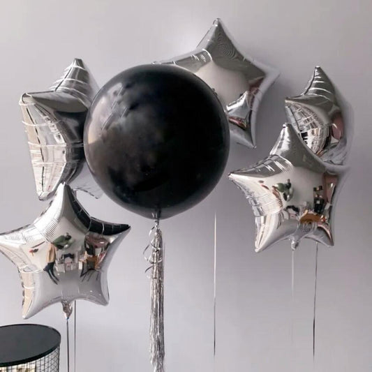 Silver Star & Black Sphere Balloon Set