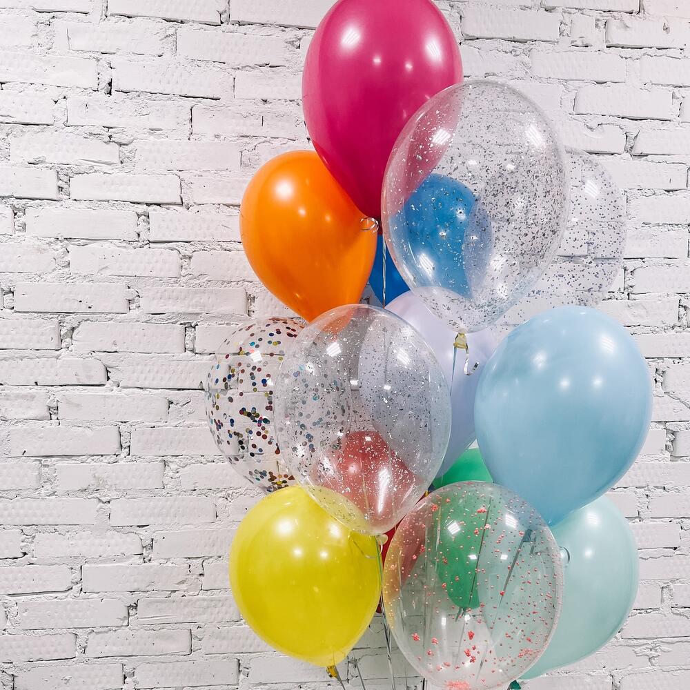 Colorful Confetti and Latex Birthday Balloon Bunch