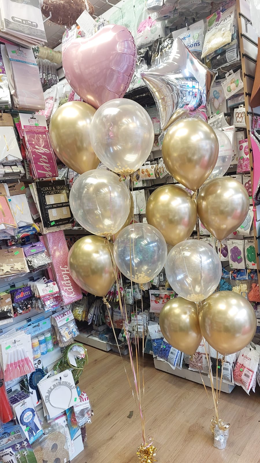 Gold & Confetti Balloon Bouquet with  Heart – Balloons Shop London