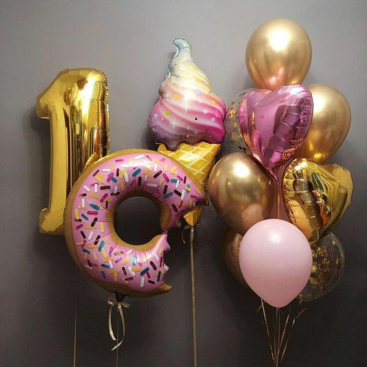 Sweet Holiday Balloon Set with Number, Donut & Ice Cream Foil Shapes