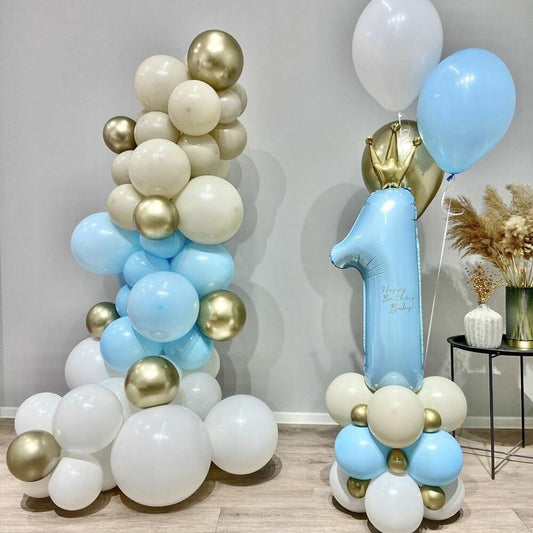 Deluxe Blue Crown Number 1 Balloon Display with Organic Garland