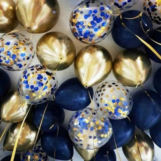 15 Helium Balloons for Ceiling – Chrome & Confetti