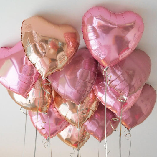 12 Foil Heart Balloons Set – Pink & Rose Gold