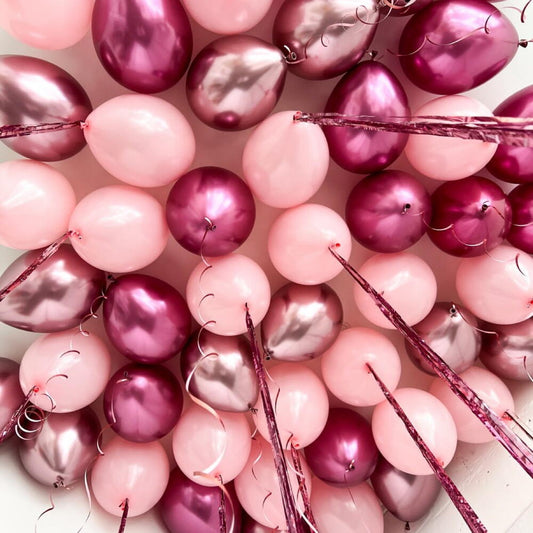 Pink & Raspberry Rose Chrome Ceiling Balloons