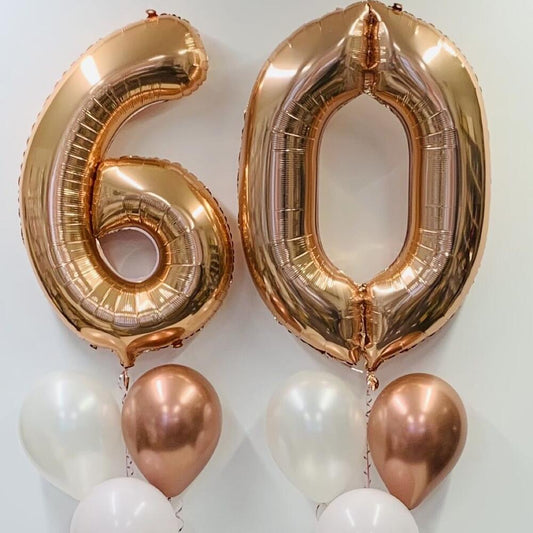 Rose Gold 60 Balloon Set with Chrome & Soft Latex Balloons