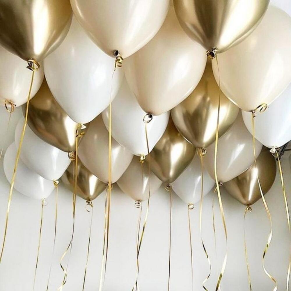 Gold, Cream & White Ceiling Balloons – 20pcs Helium Set
