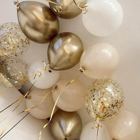 Gold Chrome & Confetti Balloon Bouquet – 14 Balloons