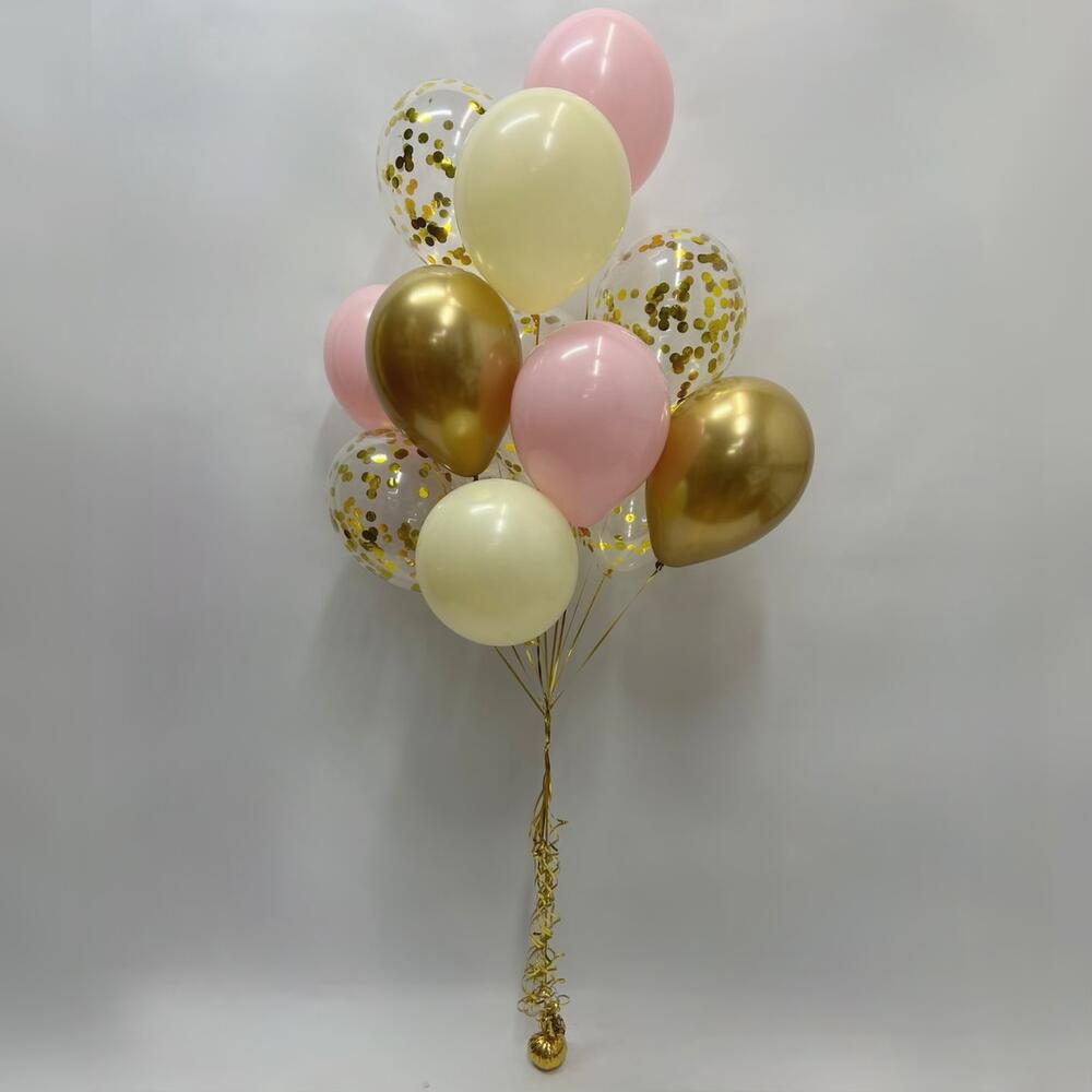 Pink, Cream & Gold Confetti Balloon Bouquet – 13 Balloons